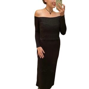 🥒 Vintage Scott McClintock Long Sleeve Black Off Shoulder Beaded Bodice Gown 6